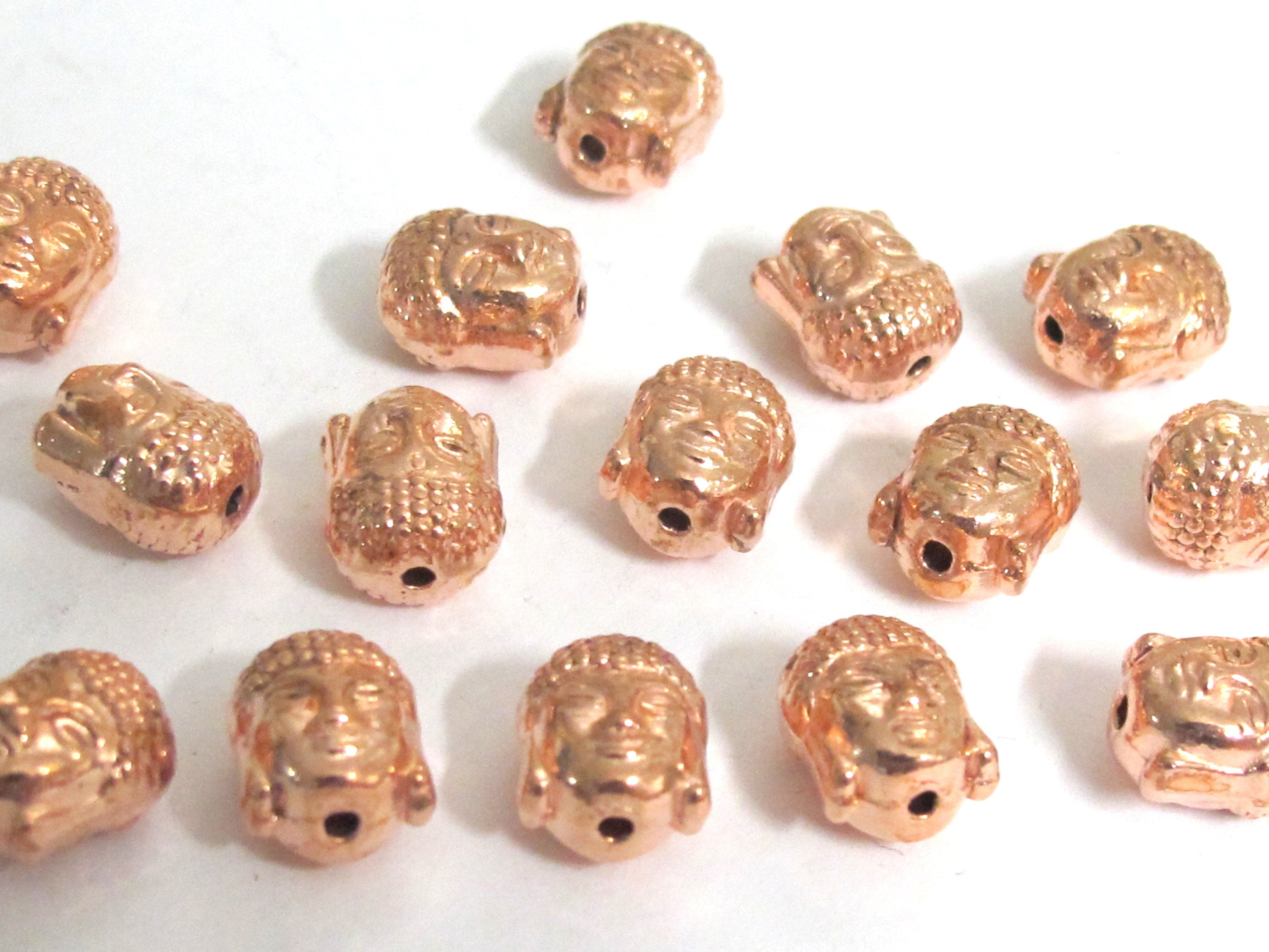 10 Buddha beads - Reversible rose copper color Tibetan Buddha metal beads - BD288K