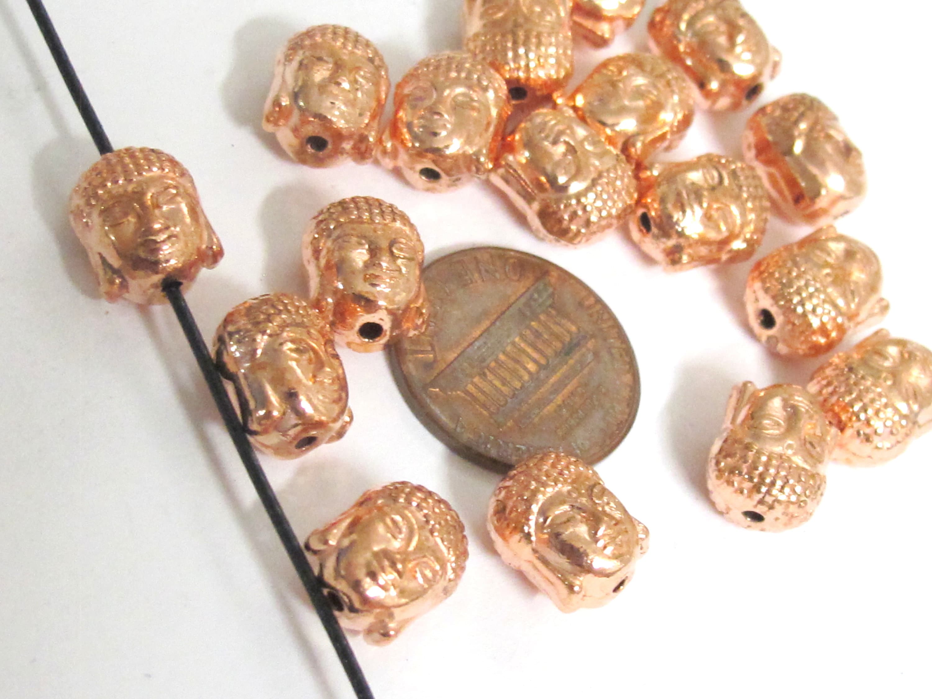 10 Buddha beads - Reversible rose copper color Tibetan Buddha metal beads - BD288K