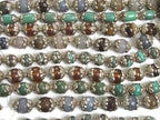 4 Beads - Mix Tibetan silver capped gemtone beads from Nepal turquoise agate quartz mix - BD582K