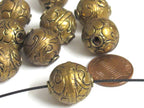 1 bead - Tibetan beads nepal brass beads floral carving antiqued golden brass beads wholesale bulk lot Nepal - BD902K