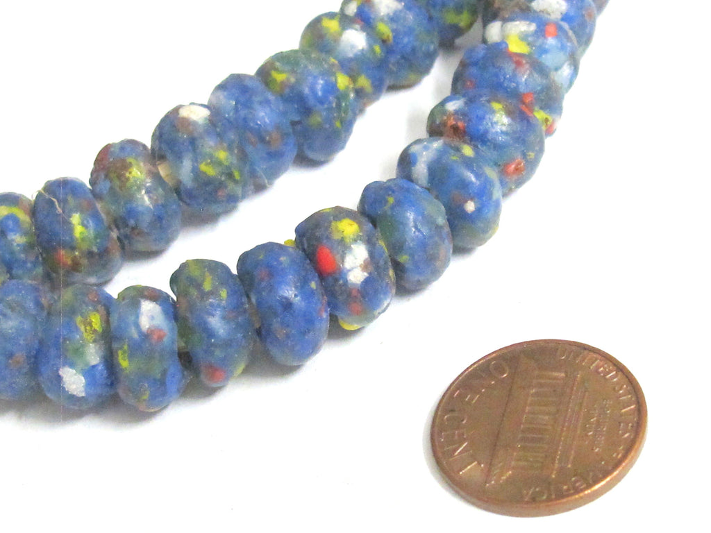 25 BEADS - African glass beads - African recycled glass donut shape beads blue color - AB073