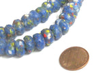 25 BEADS - African glass beads - African recycled glass donut shape beads blue color - AB073