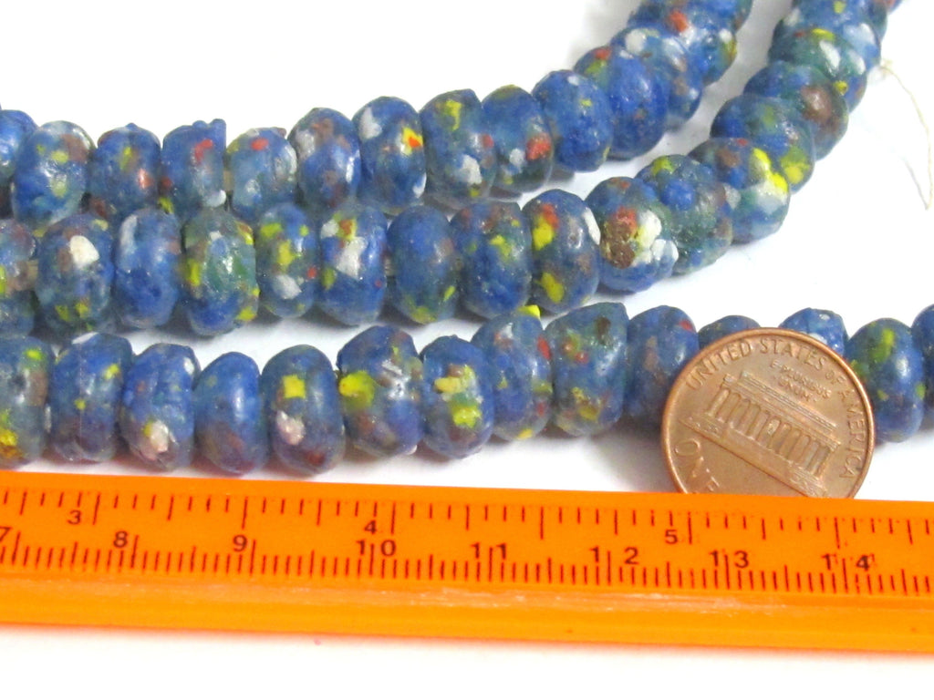 25 BEADS - African glass beads - African recycled glass donut shape beads blue color - AB073