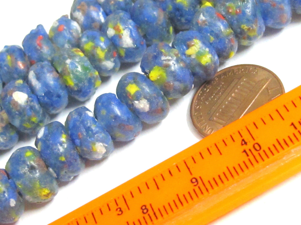 25 BEADS - African glass beads - African recycled glass donut shape beads blue color - AB073
