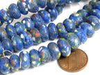 25 BEADS - African glass beads - African recycled glass donut shape beads blue color - AB073