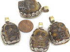1 Pendant - Gorgeous tribal carved skeleton skull head face tigers eye gemstone pendant with floral carving - PM348K