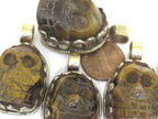 1 Pendant - Gorgeous tribal carved skeleton skull head face tigers eye gemstone pendant with floral carving - PM348K