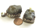 1 Pendant - Gorgeous tribal carved skeleton skull head face labradorite gemstone pendant with floral carving - PM348R