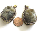 1 Pendant - Gorgeous tribal carved skeleton skull head face labradorite gemstone pendant with floral carving - PM348R
