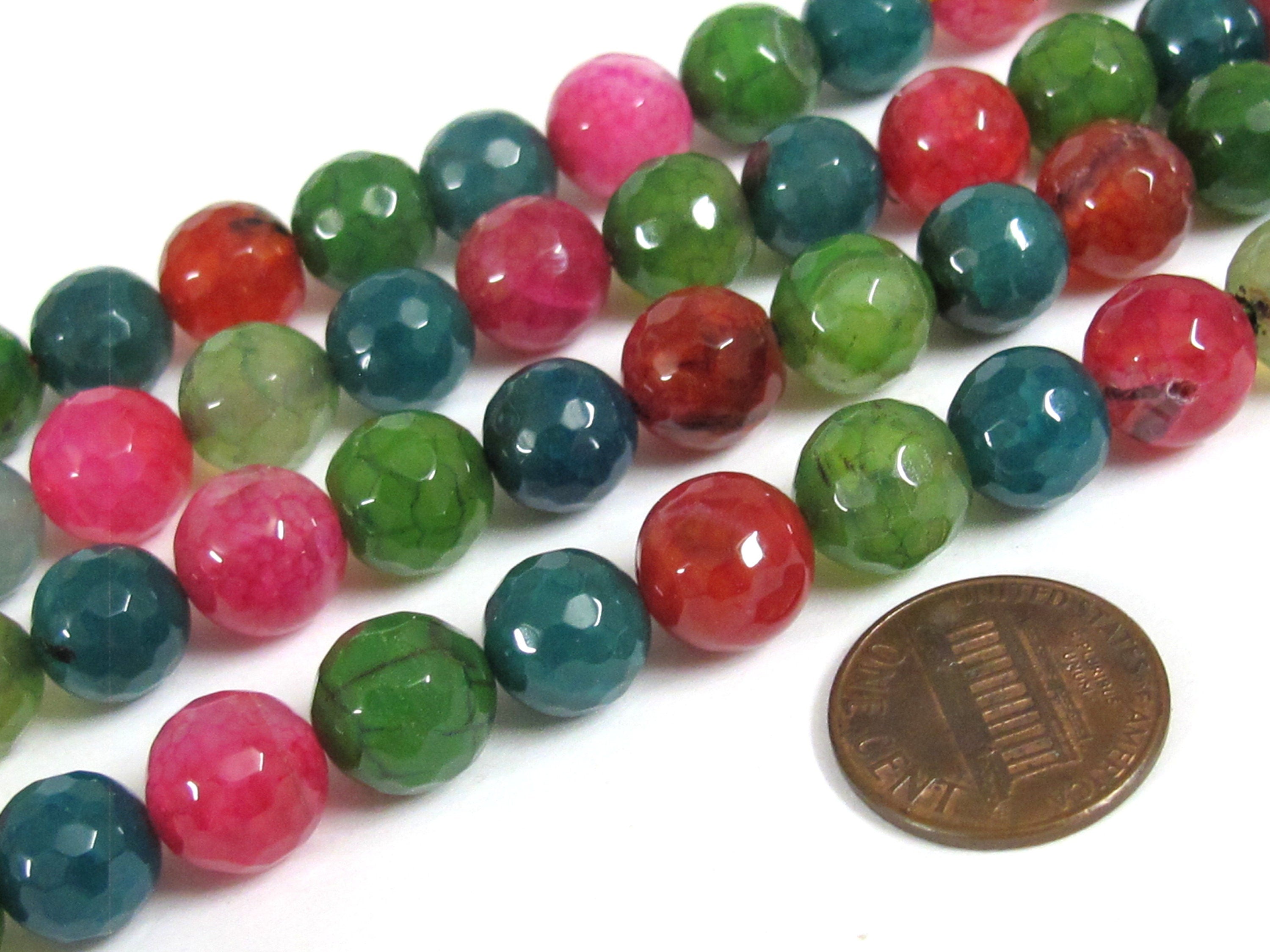 15 BEADS - Faceted round fire agate colorful gemstone beads 10mm - GM363
