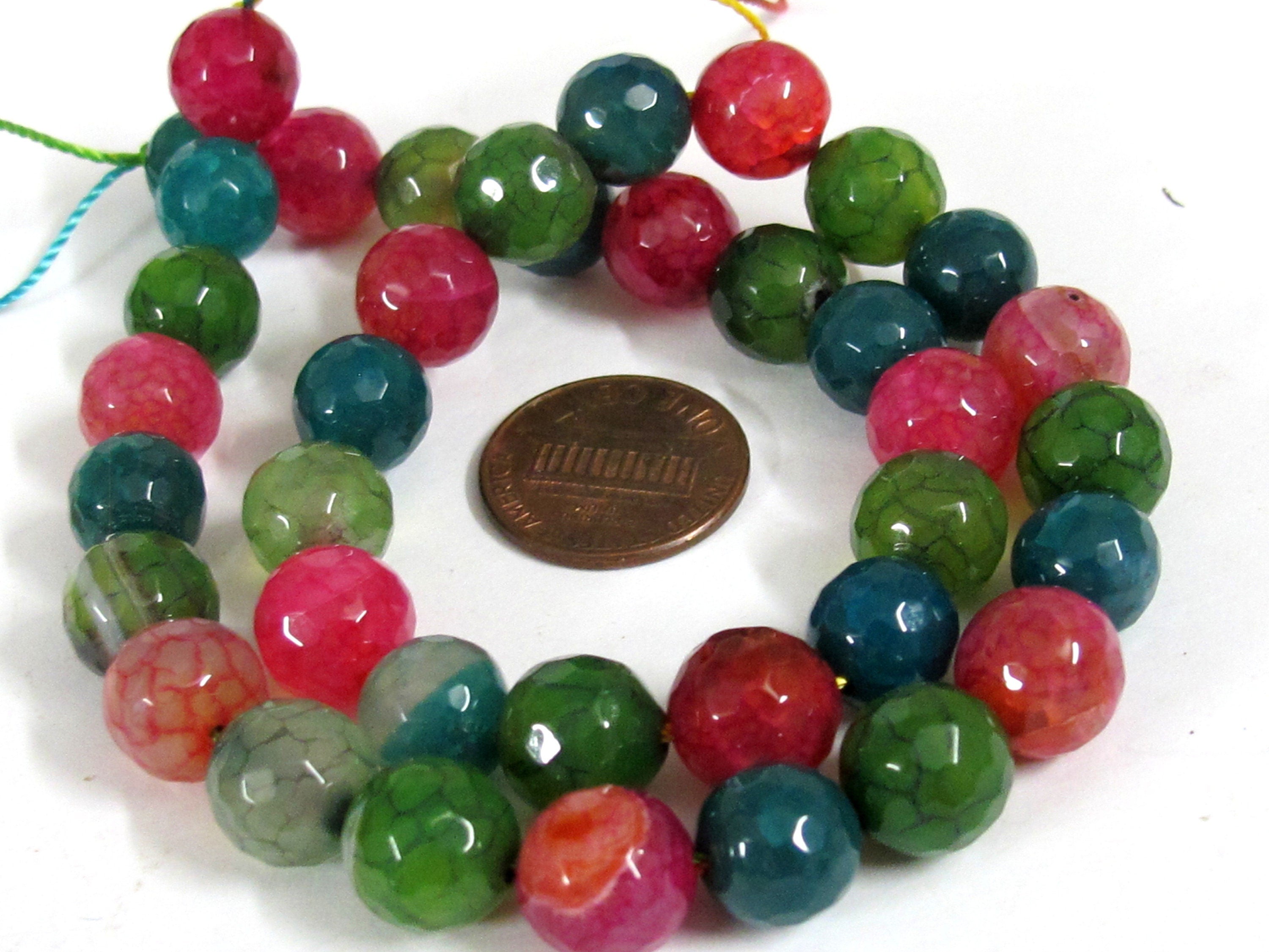 15 BEADS - Faceted round fire agate colorful gemstone beads 10mm - GM363