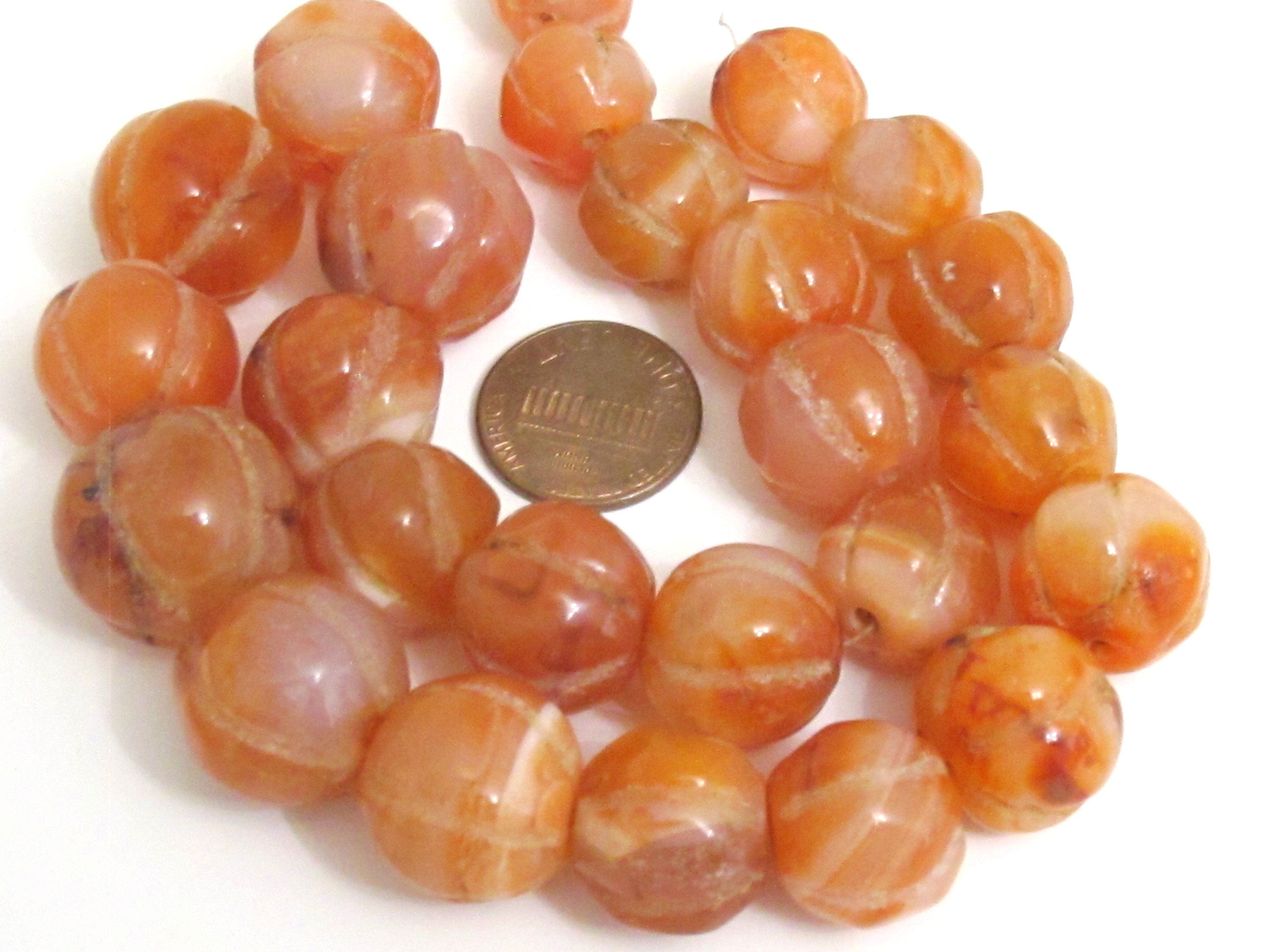 5 beads - Old Nepal Himalayan Carnelian melon shape gemstone beads naga beads medium size 12 mm to 18 mm - GM026K