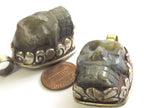 1 Pendant - Gorgeous tribal carved skeleton skull head face labradorite gemstone pendant with floral carving - PM348R