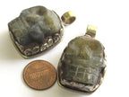 1 Pendant - Gorgeous tribal carved skeleton skull head face labradorite gemstone pendant with floral carving - PM348R