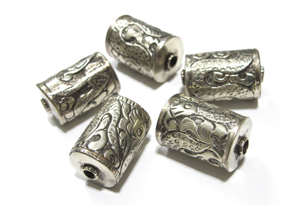 1 Bead - Ethnic tibetan bead Nepal bead Tibetan silver bead snake design cylinder focal pendant bead antiqued silver finish BD141