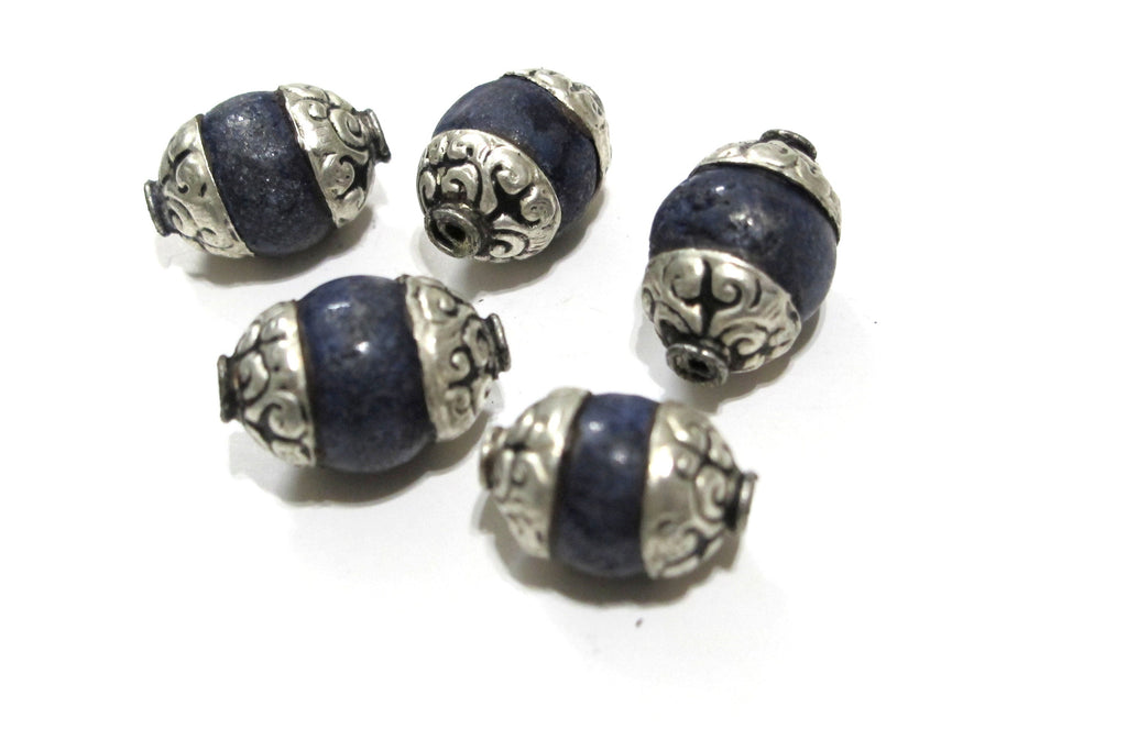 1 bead Tibetan Capped Lapis Lazuli Gemstone Bead Nepal bead Jewelry Supply - focal capped gemstone bead BD362