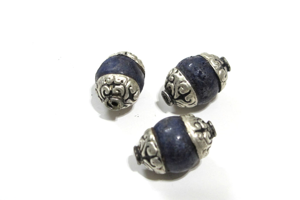 1 bead Tibetan Capped Lapis Lazuli Gemstone Bead Nepal bead Jewelry Supply - focal capped gemstone bead BD362