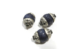 1 bead Tibetan Capped Lapis Lazuli Gemstone Bead Nepal bead Jewelry Supply - focal capped gemstone bead BD362