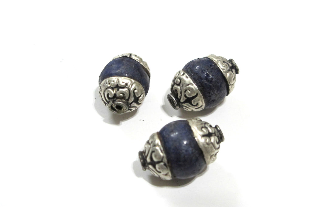 1 bead Tibetan Capped Lapis Lazuli Gemstone Bead Nepal bead Jewelry Supply - focal capped gemstone bead BD362