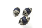 1 bead Tibetan Capped Lapis Lazuli Gemstone Bead Nepal bead Jewelry Supply - focal capped gemstone bead BD362