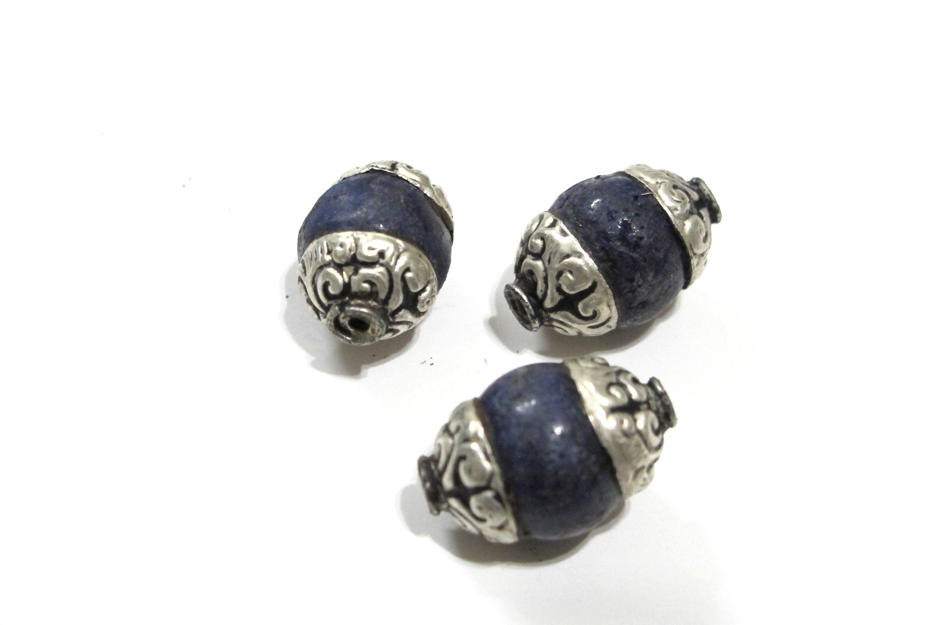 1 bead Tibetan Capped Lapis Lazuli Gemstone Bead Nepal bead Jewelry Supply - focal capped gemstone bead BD362