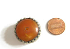 1 BEAD - Tibetan bead copal bead Beautiful large disc wheel shape tibetan silver encased honey copal resin focal pendant bead - BD168