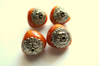 1 BEAD - Large copal resin tibetan silver floral design capped bead from Nepal - BD436