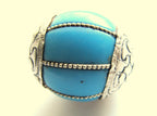 1 Bead- Large grooved melon shape Tibetan silver blue copal resin bead - BD283
