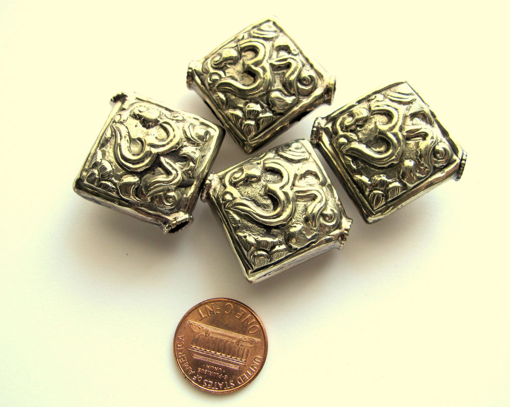 1 Bead - Tibetan OM bead tibetan silver beads om ohm mantra beads nepal beads antiqued silver finish square kite shape nepalbeadshop BD094