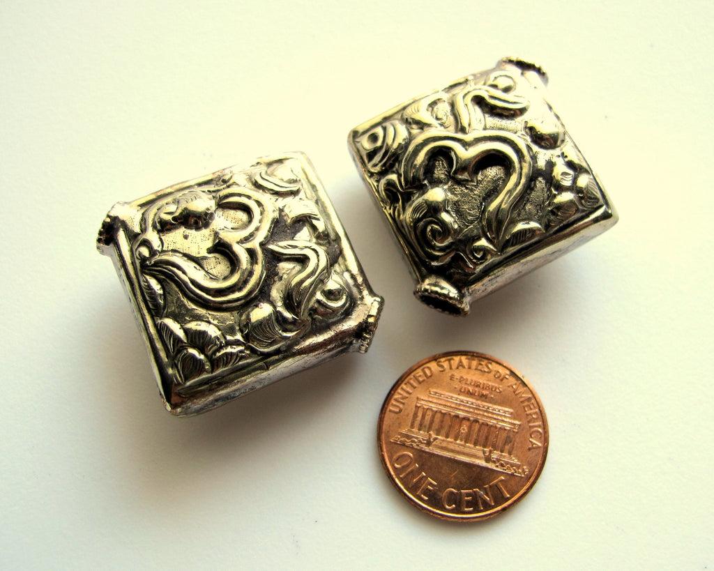 1 Bead - Tibetan OM bead tibetan silver beads om ohm mantra beads nepal beads antiqued silver finish square kite shape nepalbeadshop BD094