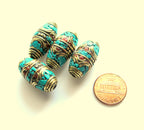 Tibetan beads nepal brass bead inlaid beads with and turquoise - 1 bead - BD251