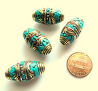 Tibetan beads nepal brass bead inlaid beads with and turquoise - 1 bead - BD251