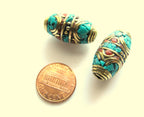 Tibetan beads nepal brass bead inlaid beads with and turquoise - 1 bead - BD251