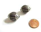 1 Bead - Tibetan silver capped carnelian agate beads from Nepal - BD250