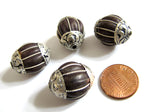 1 Bead - Tibetan silver capped carnelian agate beads from Nepal - BD250