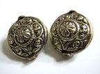 1 Bead - Large size Tibetan antiqued silver color finish repousse flower design focal bead wheel shape bead tibetan beads nepal- BD170