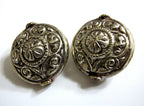 1 Bead - Large size Tibetan antiqued silver color finish repousse flower design focal bead wheel shape bead tibetan beads nepal- BD170