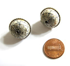 1 Bead - Tibetan bead white cream color crackle resin silver color capped floral design bead Nepal beads big bold size - BD255