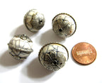 1 Bead - Tibetan bead white cream color crackle resin silver color capped floral design bead Nepal beads big bold size - BD255
