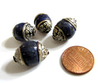 1 BEAD Tibetan capped Lapis Lazuli gemstone bead- 17 - 18 mm long x 13 - 14 mm thick tibetan gemstone bead lapis beads nepal beads BD427