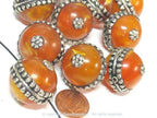 1 BEAD - Tibetan antiqued silver finish encased thick Resin bead Nepal focal beads - BD458
