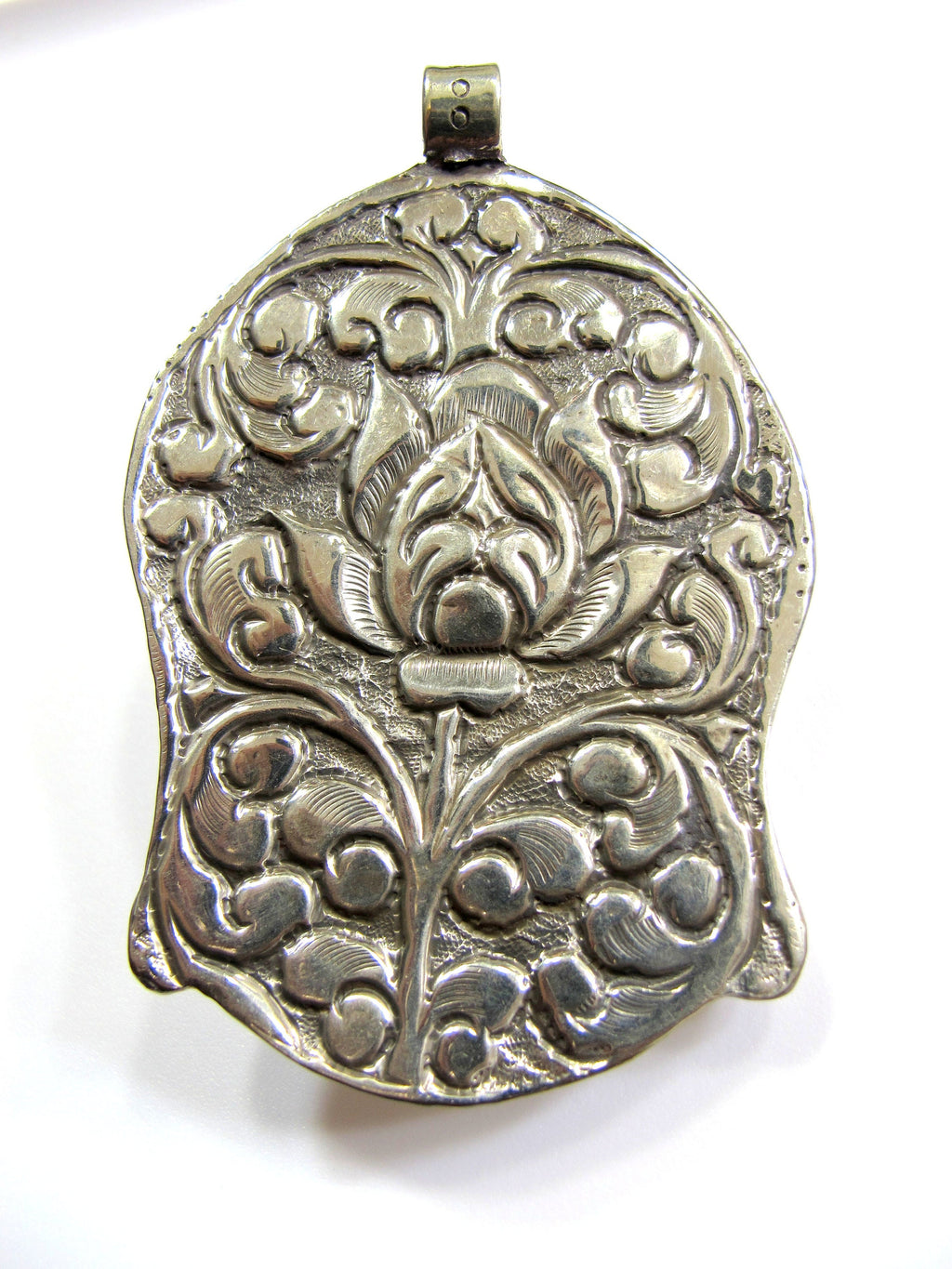 Unique OOAK Large big bold size Tibetan silver Buddha face pendant with pearl inlay lotus flower design Nepal Buddha jewelry- PM620