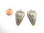 2 charm pendants - Heart leaf shape Tibetan antiqued silver color finish floral leaf repousse Nepalese pendant light weight Nepal- PM621B