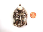 1 Pendant - Tibetan Buddha pendant antiqued silver color pearl inlay with reverse side floral design Nepal - PM619