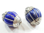 1 Bead - Tibetan silver capped gemstone beads from Nepal beads tibetan beads blue color grooved inlaid beads nepalbeadshop- BD391