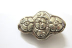 1 Bead - Ethnic tibetan bead Nepal bead Large Tibetan silver bead repousse Cross shape floral design focal pendant bead- BD380