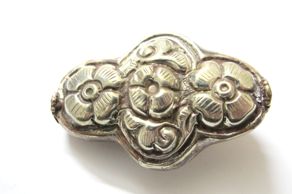 1 Bead - Ethnic tibetan bead Nepal bead Large Tibetan silver bead repousse Cross shape floral design focal pendant bead- BD380