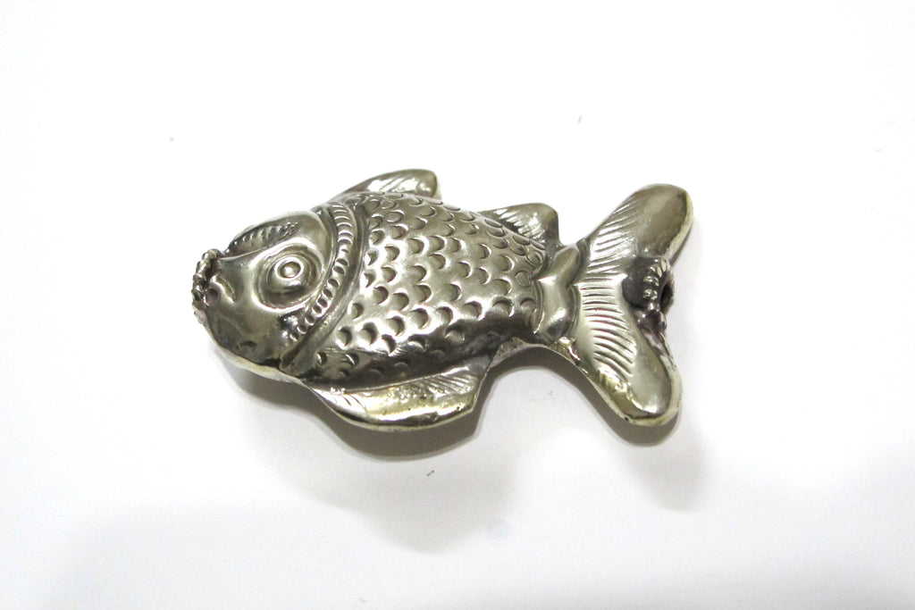 1 BEAD - Ethnic Tibetan silver repousse fish design beads Tibetan silver bead Nepal bead fish beads animal bead design-- BD420
