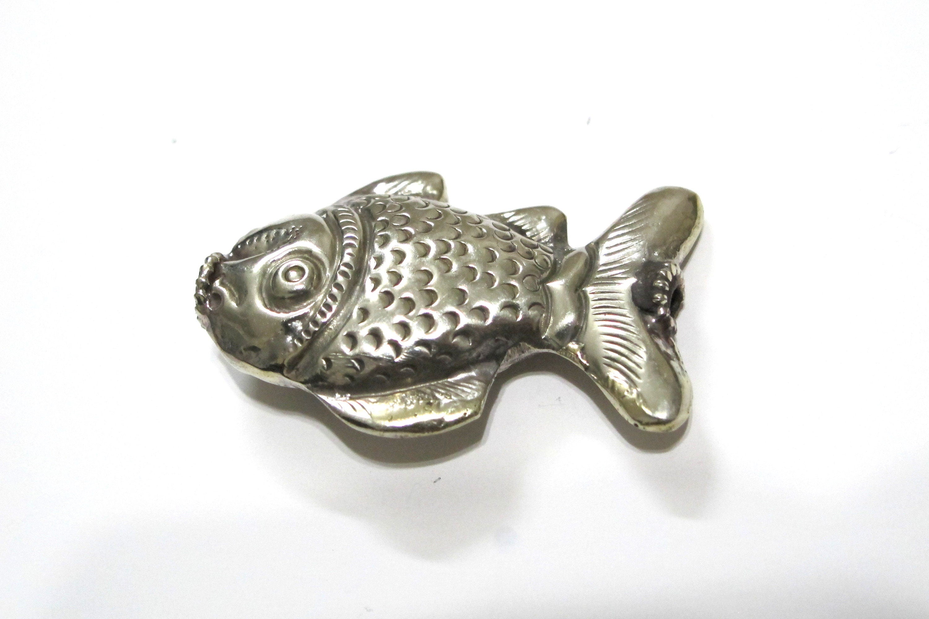 1 BEAD - Ethnic Tibetan silver repousse fish design beads Tibetan silver bead Nepal bead fish beads animal bead design-- BD420