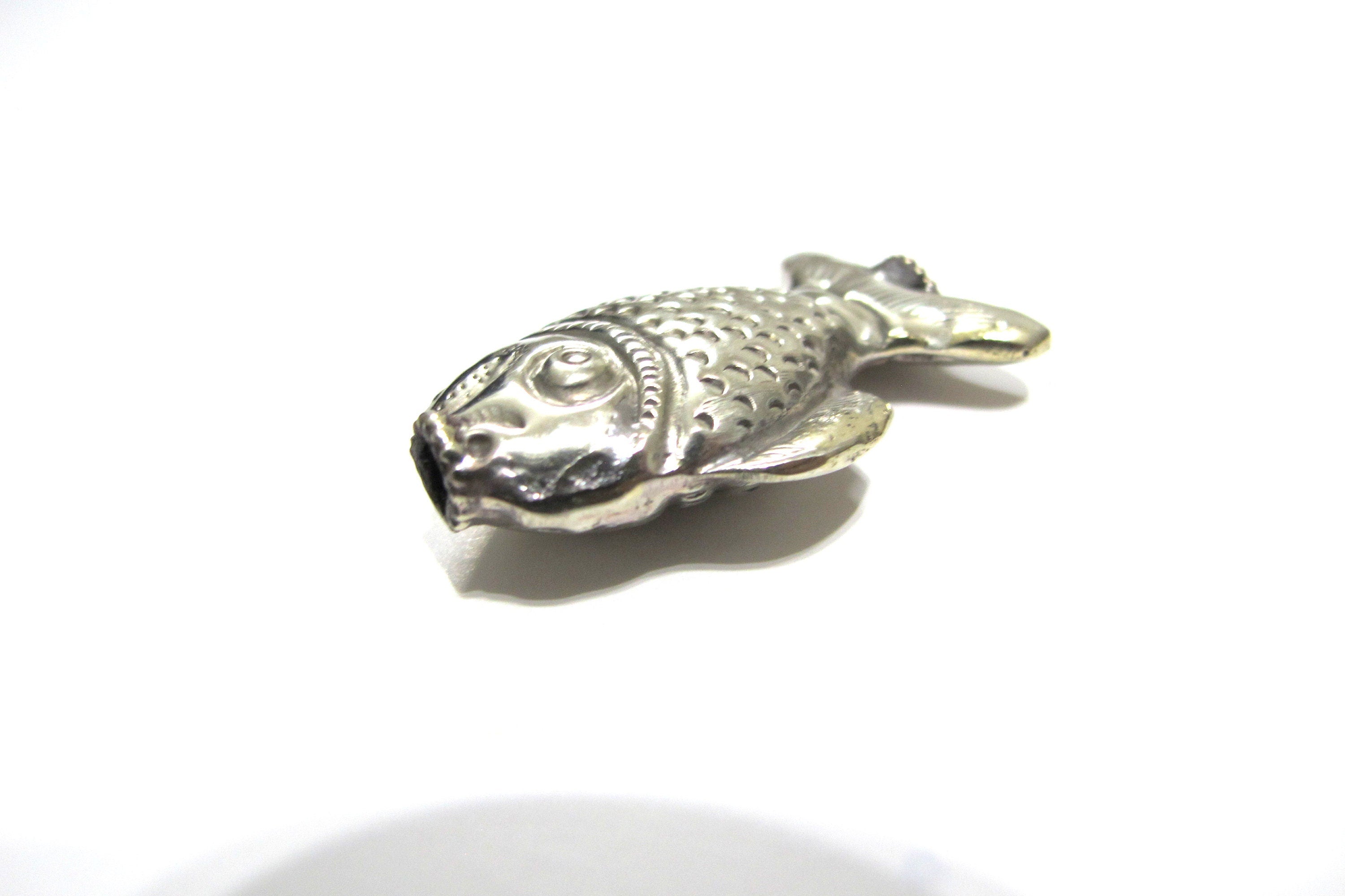 1 BEAD - Ethnic Tibetan silver repousse fish design beads Tibetan silver bead Nepal bead fish beads animal bead design-- BD420